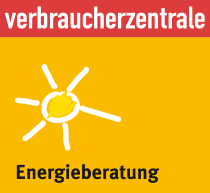 Energieberatungs-Logo der Verbraucherzentralen: Eine weiße Sonne auf gelbem Grund