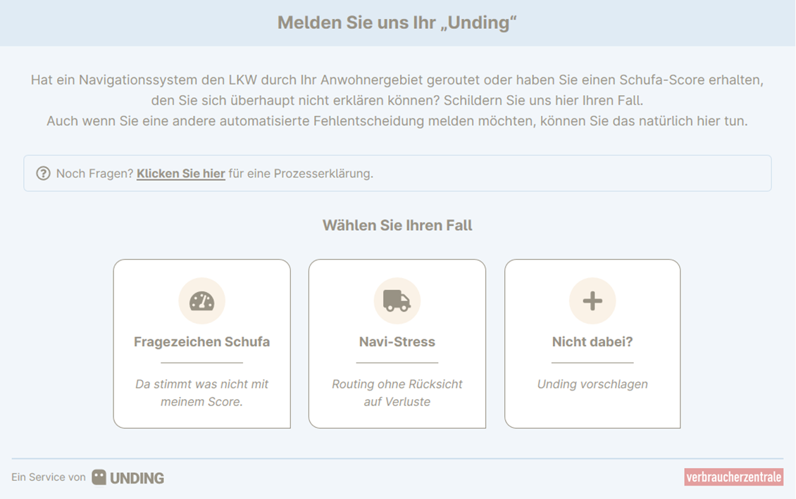 Screenshot der Funktion zur Meldung eines "Undings"