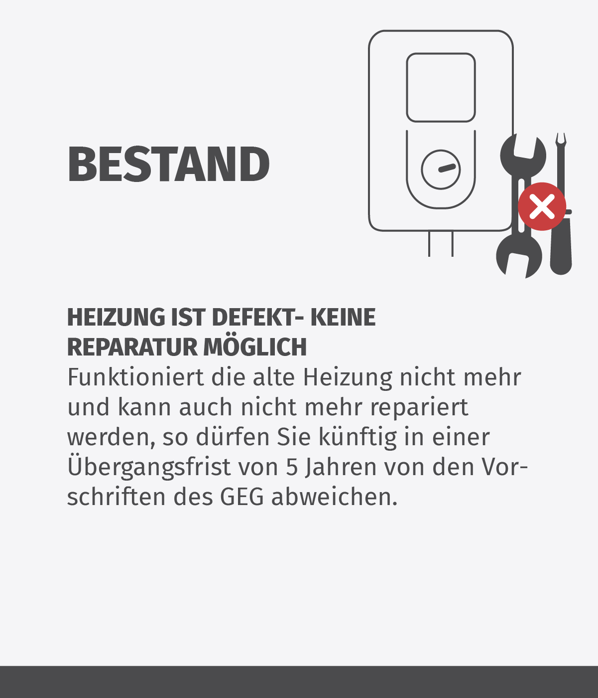  BESTANDSGEBÄUDE  Heizung ist kaputt - keine Reparatur möglich. 