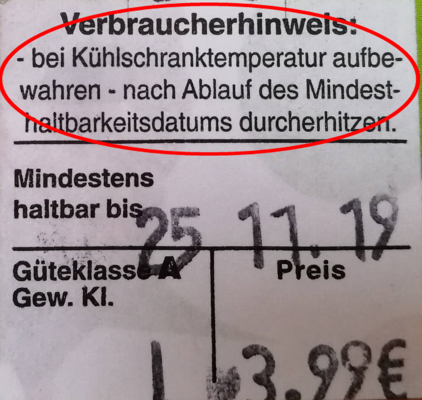 Angabe auf Eierkarton