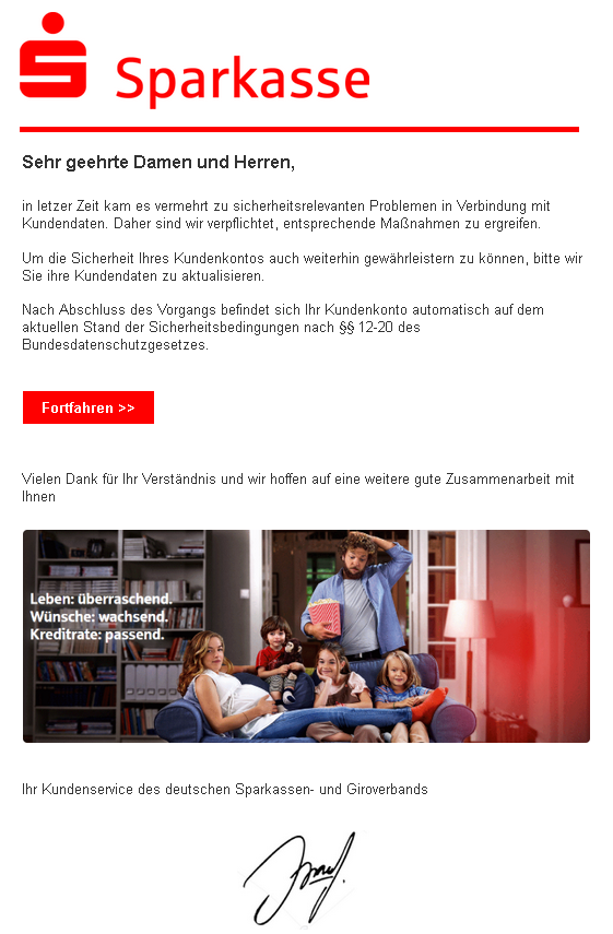 Phishing-Mail Sparkasse