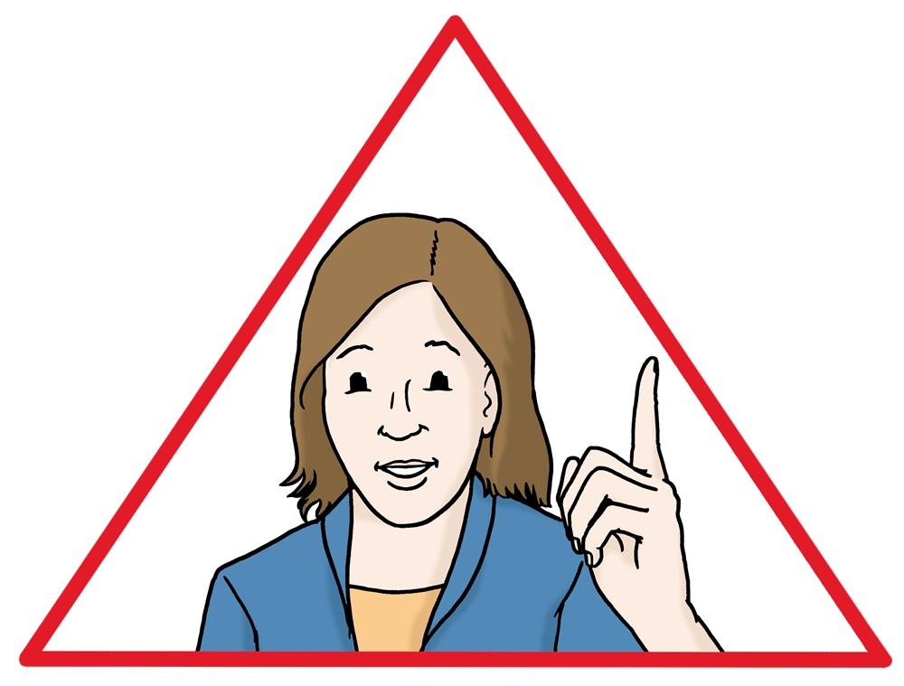 Frau mit erhobenem Finger in rotem Dreieck