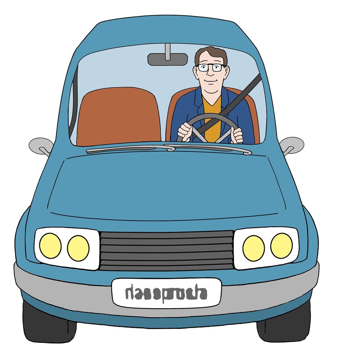 Mann im Auto von vorne