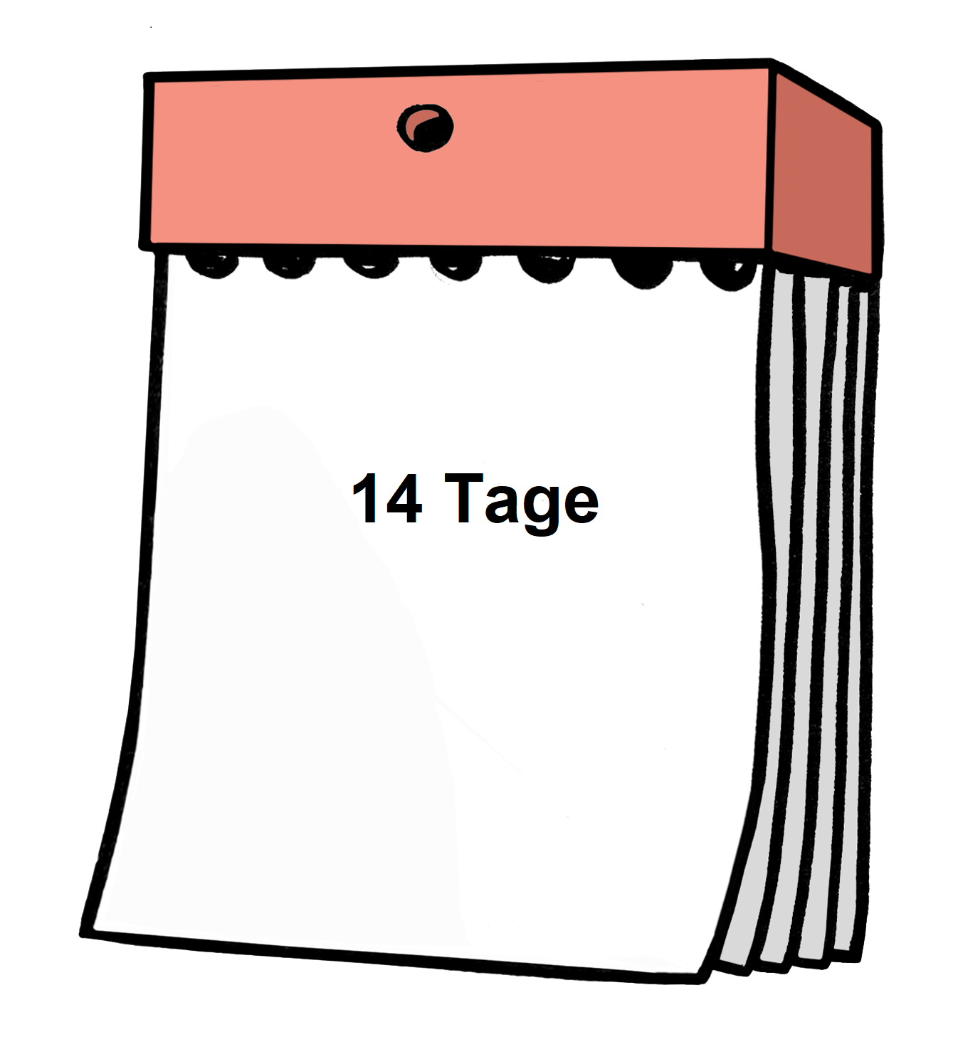 Gezeichneter Kalenderblock mit dem Hinweis: 14 Tage.