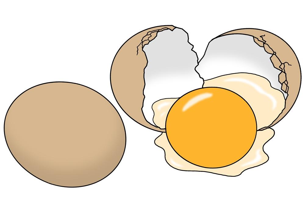 Eier, ganz und aufgeschlagen