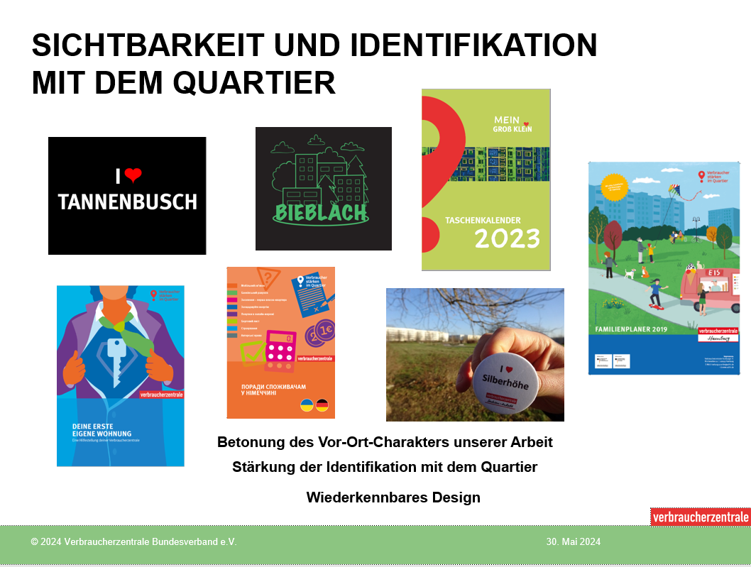 Eine Folie aus dem Vortrag betont die Identifikation mit dem Quartier