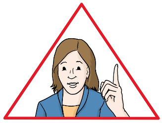 Grafik: Frau im roten Warndreieck zeigt den Zeigefinger nach oben