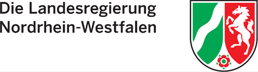 Die Wappen von NRw mit dme Text "Landesregierung Nordrhein-Westfalen"