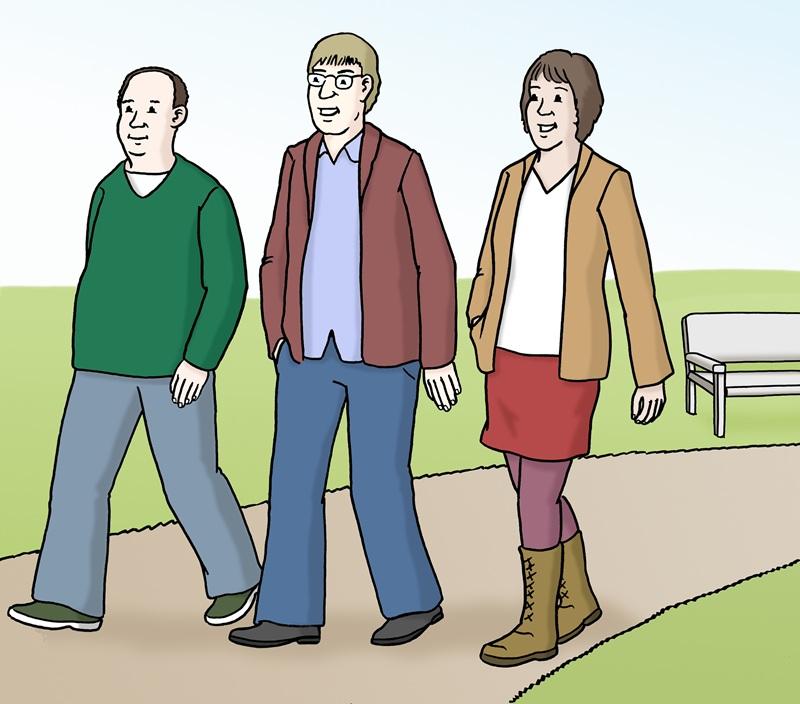 3 Menschen gehenauf einem Weg