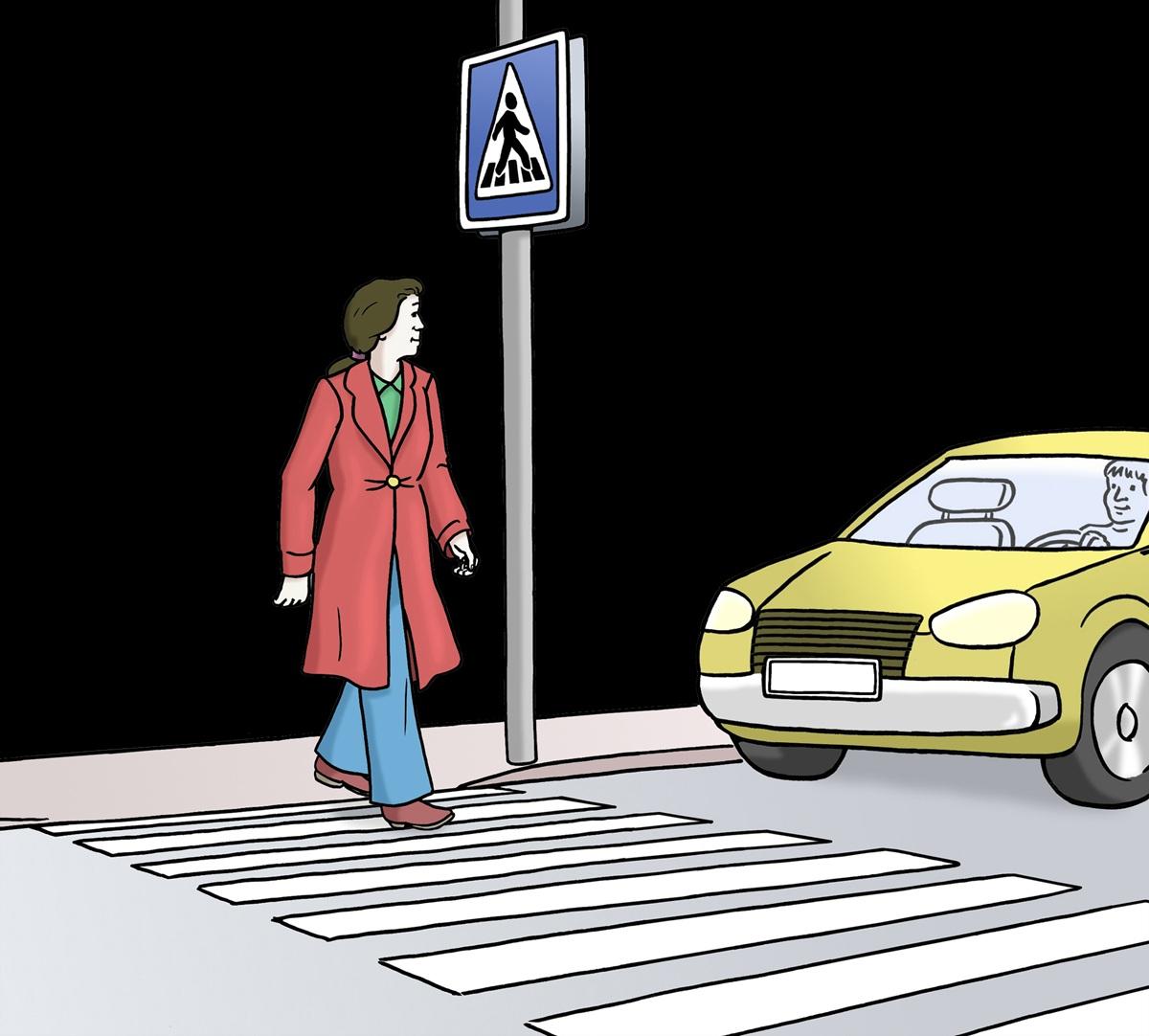 Frau und Auto am Zebrastreifen