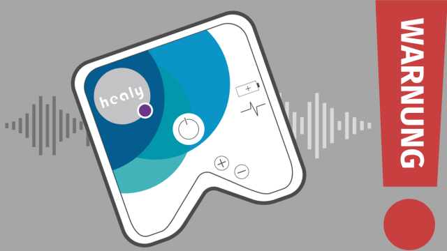 Ein Gerät Healy neben dem Wort Warnung.