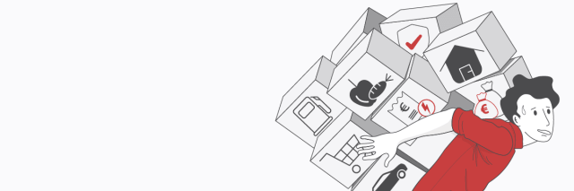 Ein Mann schultert die schwere Preislast aus allen Lebensbereichen