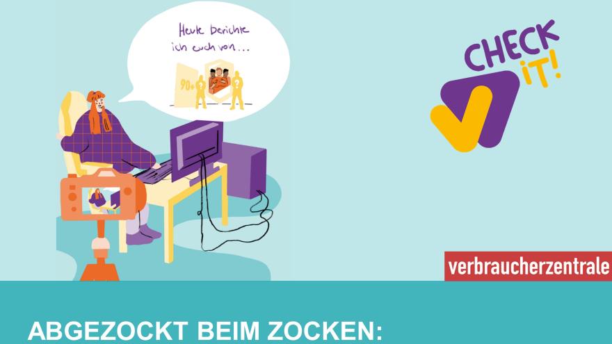 Abgezockt beim Zocken: In-Game-Käufe und Lootboxen. Eine junge Frau filmt sich dabei, wie sie an einem Computer sitzt wie sie eine Lootbox öffnet.