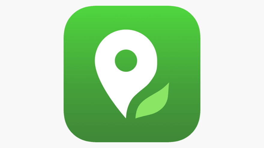 Illustration einer Standortmarkierung mit grünem Blatt als Logo der App "Meine Umwelt"