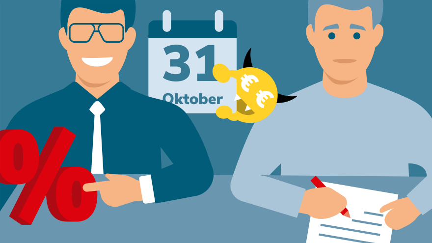 Ein Verkäufer von Finanzprodukten versucht einen Kunden zur übereilten Vertragsunterschrift zu bewegen, indem er ihn zeitlich unter Druck setzt.