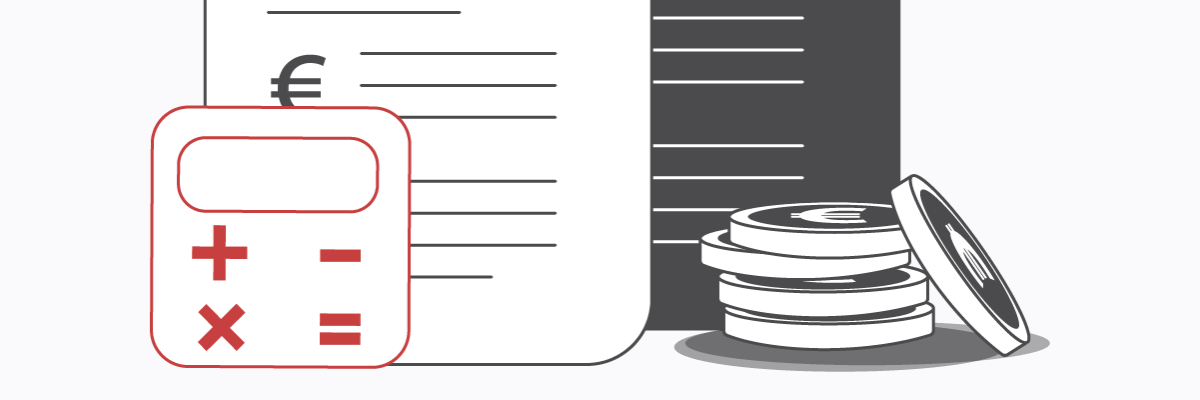 Taschenrechner und Münzen vor Gas und Strom Rechnung