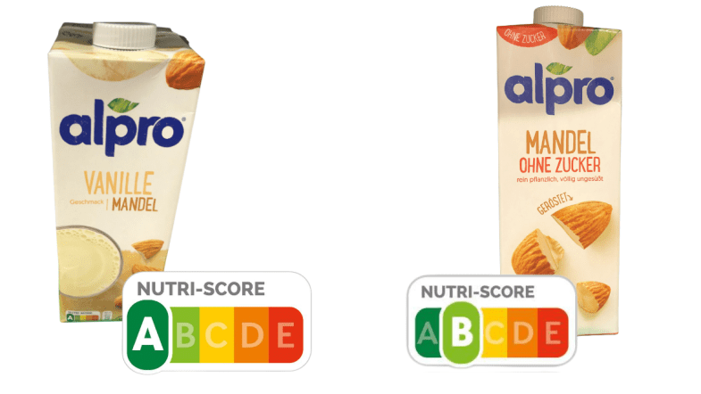 Nutri-Score: Vanille- und Mandelmilch