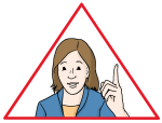 Zeichnung eines roten Dreiecks mit dem Oberkörper einer Frau, die warnend den Finger hebt.