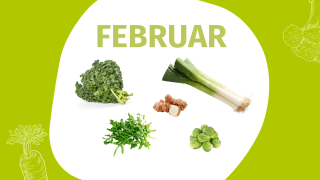 Schrift "Februar" und Fotos einiger Gemüsesorten