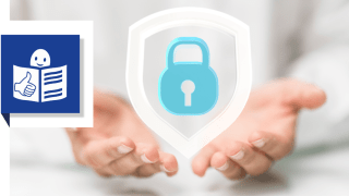 Zwei Hände, darüber ein Schloss-Icon. Links befindet sich das Logo für Leichte Sprache. 