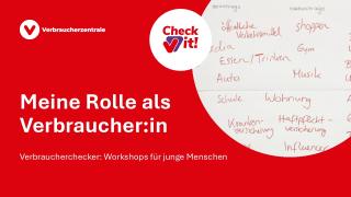 Bild einer Präsentation, auf der steht "Meine Rolle als Verbraucher:in". Es geht um Workshops für junge Menschen
